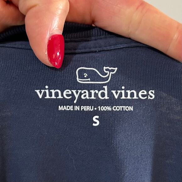 Vineyard Vines Blue Pocket T-Shirt Size S Long Sleeves Santa Merry Christmas - Picture 6 of 9
